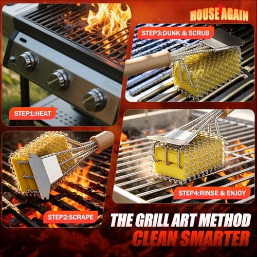 Bristle-Free Grill Brush with Scraper - Safe Steam Clean BBQ Brush with 18" Heat-Resistant Handle, 304 Stainless Locked-Core Mesh Head & HD Scraper | No Loose Wires Design | Grill Grate Cleaner Tool - Thumbnail 6