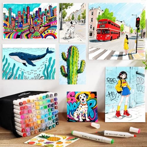 WELLOKB Alcohol Markers Set, 80 colors Alcohol Based Dual Tip, Brush and Fine Tip for Adult Coloring Books, Drawing, Sketching - Thumbnail 6