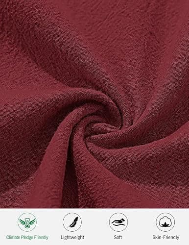 AUSELILY MEN Men's Cotton Linen Shorts 9 inch Drawstring Casual Elastic Waist Mens Summer Beach Vacation Shorts Big and Tall with Pockets Wine Red M - Thumbnail 6
