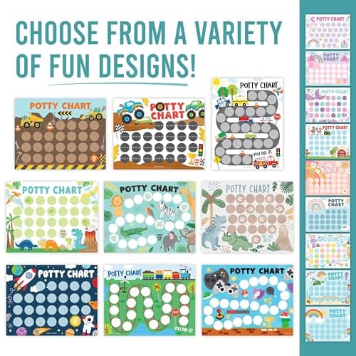 Hadley Designs Potty Training Chart for Toddlers Boys -10 Sticker Potty Chart for Toddlers Boys, 8.5x11" Potty Training Sticker Charts for Toilet Success, Dinosaur Toddler Reward Chart for Kids - Thumbnail 2