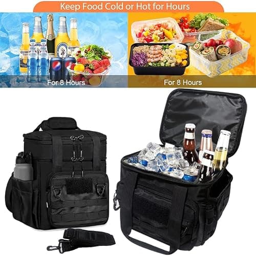 Noelen Gad Expandable Insulated Lunch Box for Men & Women - Tactical Cooler Lunch Bag, Keeps Food Hot or Cold 8 Hours, Large Capacity with Water Bottle Holder & Shoulder Strap (Black) - Thumbnail 3