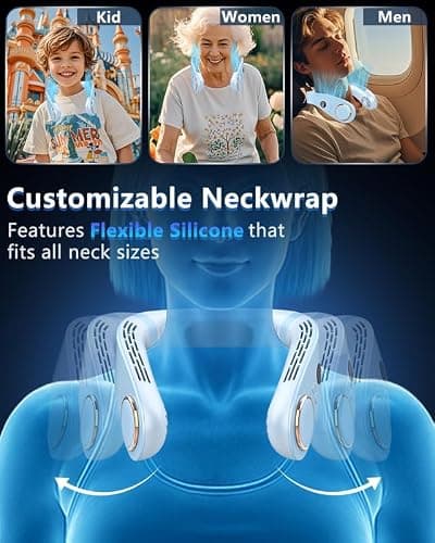 Portable Neck Fan Cooling Plate,Personal Fan Neck Hang Around,Powerful Airflow Shoulder Cooler,Fans To Wear Around Your Neck,Summer Menopause Fan Hot Flash Best Gifs for Outdoor Outside Indoor Blue - Thumbnail 6
