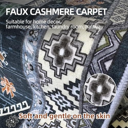 Boho Washable Area Rug 5x7, Large Soft Rugs for Living Room Farmhouse Vintage Blue Carpet 5x7 Area Rugs for Bedroom Dining Room Non-Slip Stain Resistant Under Table Rug - Thumbnail 6