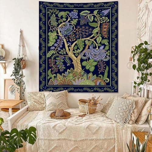 Apdidl Green Boho Hippie Tapestry for Bedroom Aesthetic, Indian Tree of Life Tapestries Wall Hanging, Bohemian Vintage Cool Wall Art Backdrop for Dorm Living Rome Decor (51"X60") - Thumbnail 4