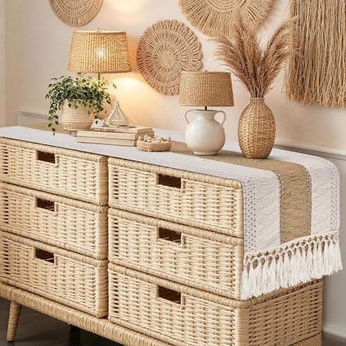 yuboo Boho Table Runner 72 inches for Dining Table , Spring Buffet Cabinet Table Runner, Long Burlap Dresser Runners for Bedroom, Kitchen, TV Stand, Farmhouse Easter Home Decor - Image 1