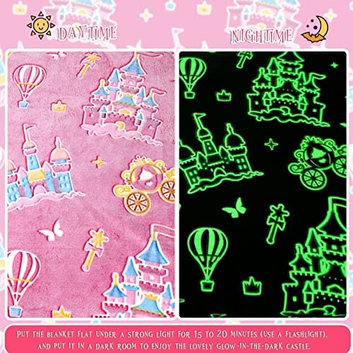 BORORO Glow in the Dark Princess Blanket for Girls Graduation, Princess Castle Gifts Toys for Girls, Pink Throw Blanket for Couch Bed Room Decor, Soft Fleece Plush Bedding for Kids Toddlers 50" x60“ - Thumbnail 3