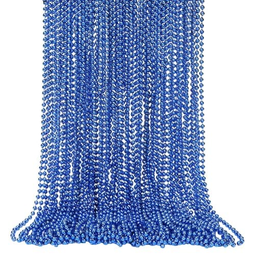 SWANUCKY 48 Pack 33 Inch Blue Mardi Gras Plastic Beads Necklaces - Party Favors for Parade Throws, Festival Decorations, Wedding, Birthday Celebrations & Costume Dress Up - Image 1