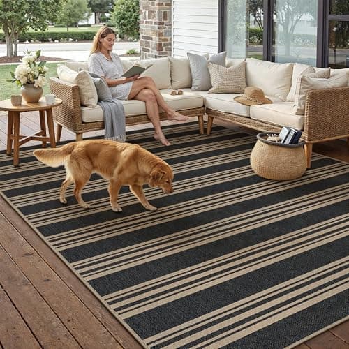 PureCozy Striped Easy Jute 6x9 Area Rugs Black Washable Outdoor Patio Rug for Living Room Indoor Outdoor Carpet Non Slip Office Farmhouse Neutral for Backyard Balcony Porch Bedroom Dining Room - Thumbnail 6