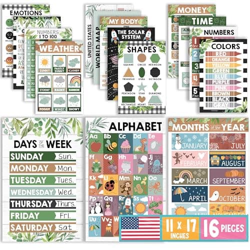 Hadley Designs 16 Educational Posters for Classroom Must Haves - Laminated Pre-K Posters for Toddler Homeschool Essentials, Toddler & Preschool Learning Activities, Kindergarten Classroom Decor - Image 1
