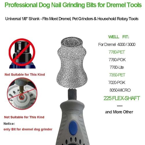 Painless for Dremel Dog Nail Grinder Attachment Replacement Heads - Diamond Bit Refill Tips Fit Dremel 7760 & 7350, Smooth Grinder Tool Accessories for Small/Medium/Large Dog/Cat Thick Nail Grinding - Thumbnail 4