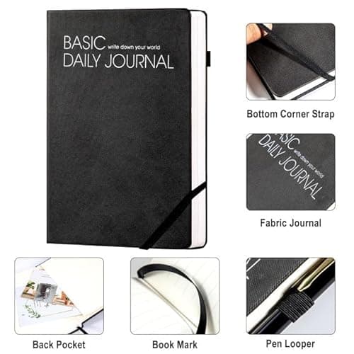 CAGIE Lined Journal Notebook for Work 256 Pages Hardcover Journals for Writing with Pen Loop A5 Daily Journaling Notebooks with Pocket, 5.7" x 8.3", Black - Thumbnail 3