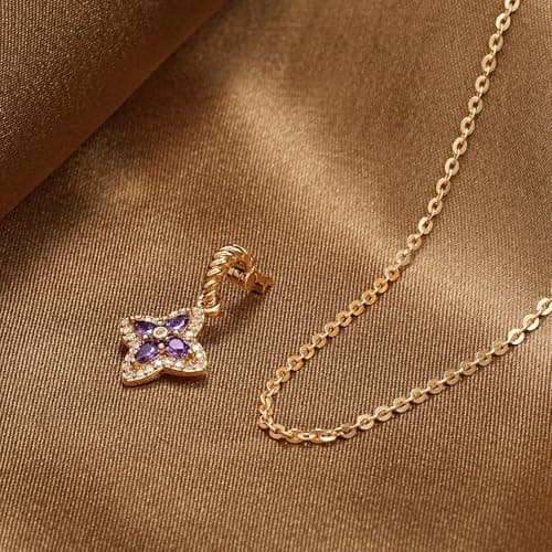 MTMY Layered Gold Necklace for Women, 14K Gold Plated Dainty Removable Purple Four Leaf Clover Pendant Necklace Lucky Jewelry Gift - Thumbnail 3