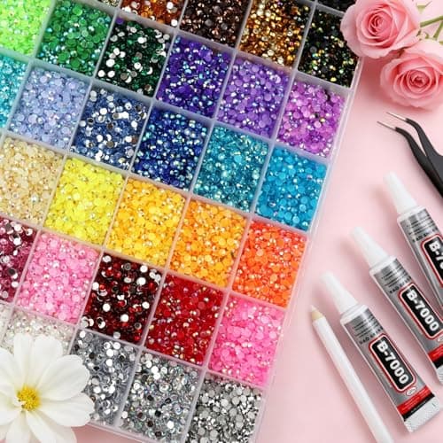32000Pcs Resin Rhinestones for Bedazzling Kit, 42 Color 3mm Flatback Gems for Crafting Diamond Art with 3Pcs 10ml Jewelry Glue & Tools for Nail Book Painting Accessories - Thumbnail 3