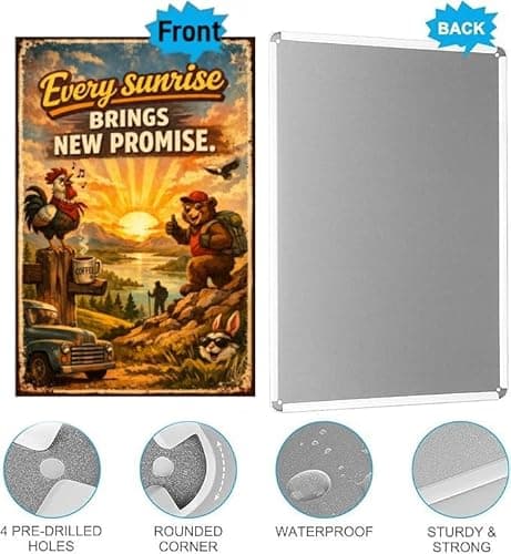 Every Sunrise Brings New Promise Tin Sign Vintage Morning Landscape Bear Rooster Coffee Camper Nature Art Rustic Metal Wall Decor Inspirational Plaque Cabin Farmhouse Home Gift 8x12 Inch - Thumbnail 5