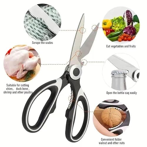All Purpose Stainless Steel Dishwasher Safe Cooking Scissors - Kitchen Shears for Meat, Chicken, Fish, Vegetable - Thumbnail 2