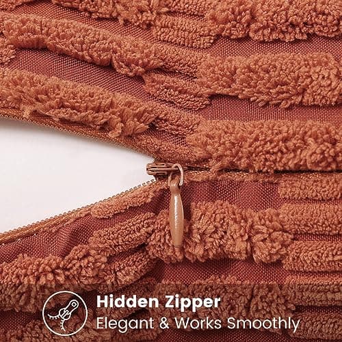 decorUhome Dark Rust Neutral Decorative Throw Pillow Covers 12x20 Inch Set of 2, Boho Soft Corduroy Striped Rectangle Pillow Covers Modern Twill Pillow Covers for Couch Bed Sofa Living Room - Thumbnail 4