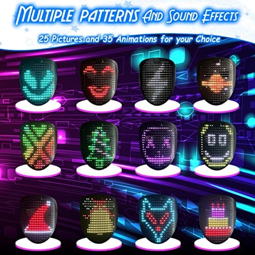 MOYACA Led Mask with Sound Effects and Gesture Sensing, Transforming Light up Music Mask with Voice for Halloween Rave Costume Christmas Cosplay Birthday Masquerade Dj Parties - Thumbnail 2