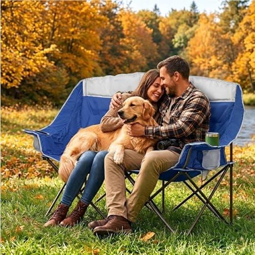SUNNYFEEL Heated Double Camping Chair, Oversized Folding Loveseat Chair, Heavy Duty Portable/Foldable Lawn Chair for Beach/Outdoor/Travel/Picnic, Fold Up Camp Chairs for Adults 2 People - Thumbnail 2