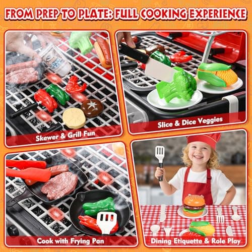86PCS Kids Play Kitchen Toys: Kids Grill Playset with Smoke, Sound, Light, UV&Water Color-Changing Play Food, Pretend Kids Kitchen Playset, Interactive BBQ Outdoor Toys, Birthday Gift for Toddler - Thumbnail 4