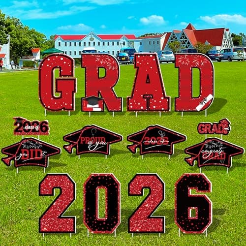 14 PCS 2026 Graduation Decorations, Large Congrats Grad 2026 Yard Signs with Stakes, Class of 2026 Glitter Plastic Congratulations Graduate Grad Lawn Yard Signs for College School Grad Party - Thumbnail 6