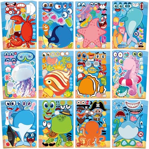 Ocean Stickers for Kids - 48 Sheets Make a Face Summer Stickers Ocean Under The Sea Beach Pool Party Favors Crafts Gifts Decorations for Kids Birthday Classroom Back to School