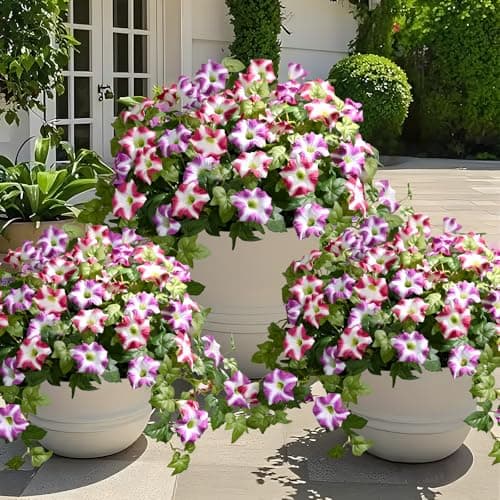 Waipfaru Artificial Outdoor Faux Plants Flowers, 2Pcs Artificial Petunias UV Resistant Realistic Faux Flowers Plants for Indoor Outdoor Planters Home Garden Yard Porch Balcony Window Decor, Fuchsia - Thumbnail 6