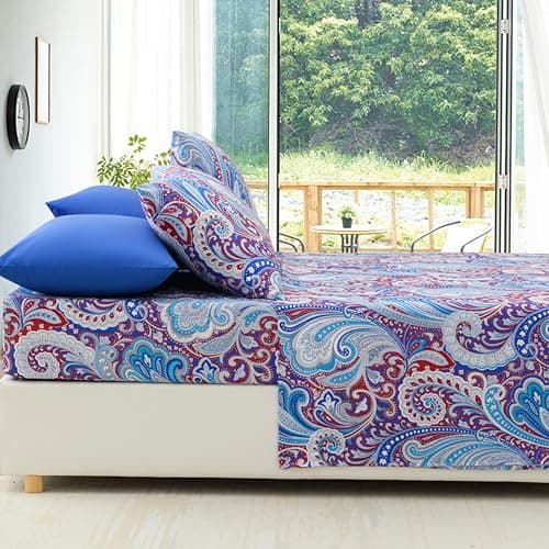 Spirit Linen home Full Size Bed Sheets Set Deep Pockets - 6PC Floral Ultra Soft Microfiber Bed Sheets - Easy to Clean, 90 Thread Count Sheets Includes 1 Fitted, 1 Flat, 2 Pillowcases (Navy Medallion) - Thumbnail 4