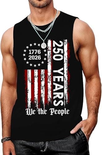 Tewmeu 250 Anniversary USA Mens Tank Tops Summer American Flag Shirts 4th of July Sleeveless Shirts 1776-2026 Chothes - Image 1