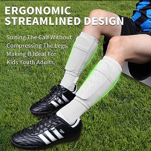 LPONJAR Soccer Shin Guards for Kids Youth Adults - Shin Pads and Sleeves with Optimized Insert Pocket for Boys Girls Men Women for Football Games - Protective Soccer Equipment - Thumbnail 4