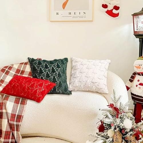 Psythuor 2Pack Christmas Decorative Pillow Covers 20x20 Inch, 3D Xmas Tree Soft Fluffy Plush Sequin Winter Holiday Decor Pillow Cover with Zipper for Couch Bed Sofa Living Room, Green - Thumbnail 4