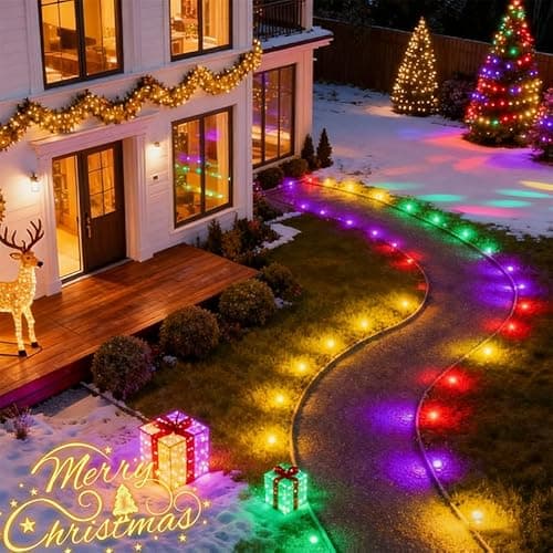 AurNyvaMay Outdoor Ground Lights 31FT Patio Decorations Smart Outdoor Lights 24V with IC+RGB 20 Pathway Light IP67 Waterproof for Christmas Holiday Party APP/Remote Control (unconnectable) - Thumbnail 2