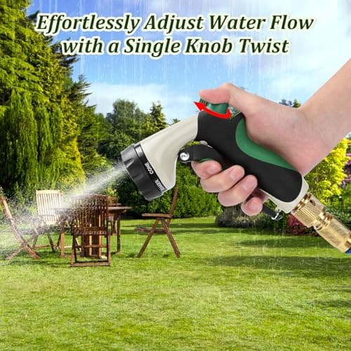 MORROWIND Garden Hose Nozzle, Heavy Duty Metal Water Nozzle with 8 Adjustable Spray Patterns, High Pressure Ergonomic Flow Control for Watering Plants, Lawns, Washing Cars, Pets, Black with Green - Thumbnail 4