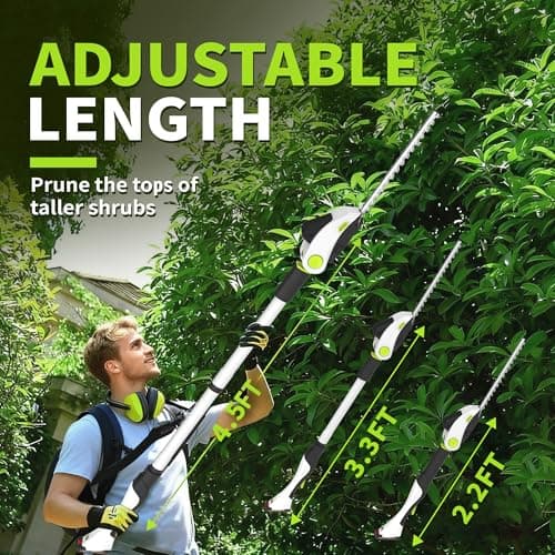 PadPure 2-in-1 Electric Hedge Trimmer Cordless, 2.2-4.5FT Adjustable Detachable Pole Battery Powered Hedge Trimmer with 2X 1.5Ah Batteries & Charger Included for Bush & Shrubs Pruning - Thumbnail 2