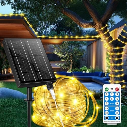 LairtPOW 98FT Waterproof 300LEDs Solar Rope Lights, Type C Charging, Remote-Controlled, for Outdoor Pathway Pool Patio Party Garden Yard Palm Tree Holidays (Brighter - Warm White) - Image 1