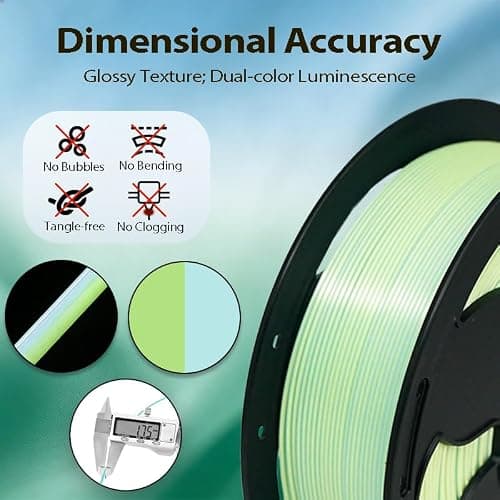 Bi-Color Glow in The Dark 1.75mm Blue Green PLA Filament with Smooth Surface, Bright Luminous Dual Color 3D Printer Filament, 1kg (2.2lbs) Plastic Spool 3D Printing PLA Filament Rod - Thumbnail 3