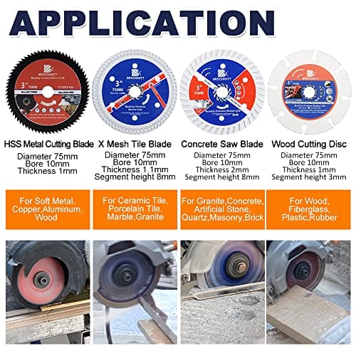 3inch Diamond Saw Blades for Cutting Wood Metal Stone - Tile Cutting Disc 75mm Arbor10mm for Granite Marble Stone Hard Concrete Reinforced Concrete 4pcs - Thumbnail 3