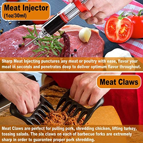 POLIGO 28Pcs Grilling Accessories in Bag with Meat Injector, Barbecue Claws, Mats, Thermometer for Smoker, Camping BBQ Grill Utensil Set Dad Gift for Fathers Day Birthday Grilling Gifts for Men Silver - Thumbnail 4