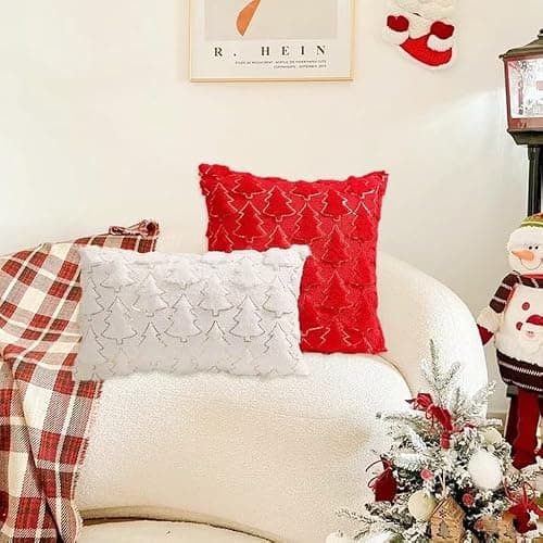 Psythuor Textured Decorative Pillow Covers, 1 Pack 12x20 Inch White Minimal Nordic Tree Pattern Cushion Covers, Soft Plush Fabric with Zipper for Sofa Couch Bed Home Decor - Thumbnail 2