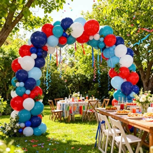Red Blue White Balloons, 60Pcs 12 Inch Red Navy Light Blue Dusty Blue White Balloons for Baseball Birthday Party Baby Shower 4th of July Decorations - Thumbnail 4