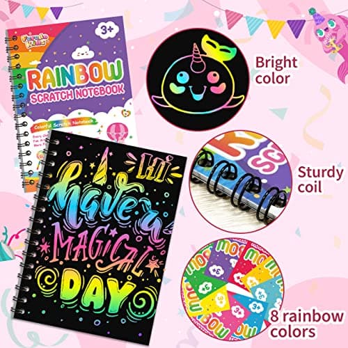 FEREDO KIDS Scratch Paper Art Party Favors for Kids: 24 Pack Rainbow Scratch Notebook, Goodie Bags Stuffers Coloring Books Party Favors for Kids 3-12, Bulk Classroom Birthday Gifts for Student - Thumbnail 5