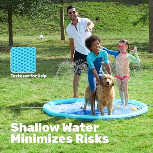 SLOOSH 72" Non-Slip Splash Pad Sprinkler - Outdoor Water Toys Play Mat for Toddlers Kids Dogs, Outside Thickened Sprinkler Pool Party Durable Backyard Fountain for Girls Boys Pets (72in, Blue) - Thumbnail 5