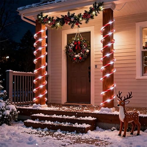 AurNyvaMay Candy Cane Solar Rope Lights 33Ft 100 LED Rope Lights for Outside 8 Modes White Fairy Light Solar Outdoor for Patio Fence Party Garden Yard Home Holiday Tree Decoration Candy Color - Thumbnail 6