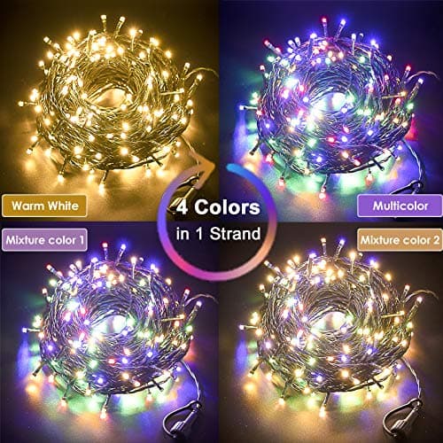 Decute 300LED Christmas Tree Lights Outdoor Indoor String Lights 108FT Extendable, 11 Modes 4 Colors Changing Waterproof Twinkle Fairy Lights Party Decor with Timer Remote(Warm White & 3 Multicolors) - Thumbnail 3