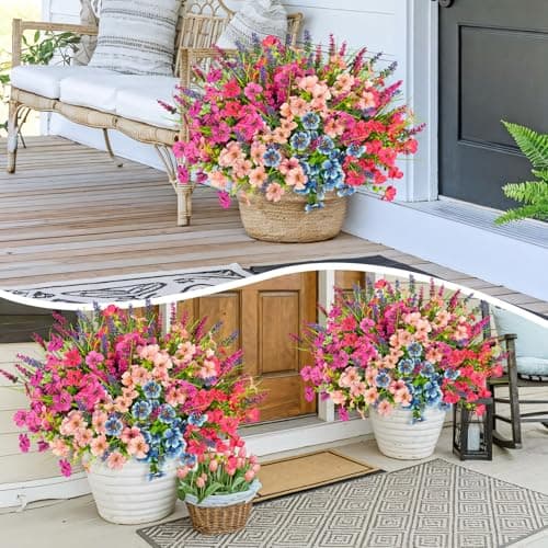 ICX Artificial Flowers for Outdoors Decoration, 12Pcs Fake Plants Violets with Lavender, Hanging Spring Summer Decor UV Resisant Silk Flower for Planter Porch Patio Balcony Yard - Thumbnail 6