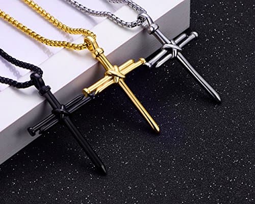 Rehoboth Men's Stainless Steel Nail Cross Pendant Necklace With 24 Inch Chain for Men Silver - Thumbnail 5