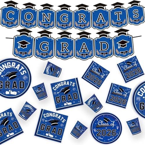OHOME Graduation Decorations 2026 - Graduation Decorations Class of 2026 - Serve 24 - Blue Plates Tablecloth Napkins Cups Banner - Graduation Party Favors Supplies - Thumbnail 5