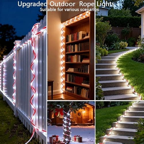 AurNyvaMay Candy Cane Solar Rope Lights 33Ft 100 LED Rope Lights for Outside 8 Modes White Fairy Light Solar Outdoor for Patio Fence Party Garden Yard Home Holiday Tree Decoration Candy Color - Thumbnail 5