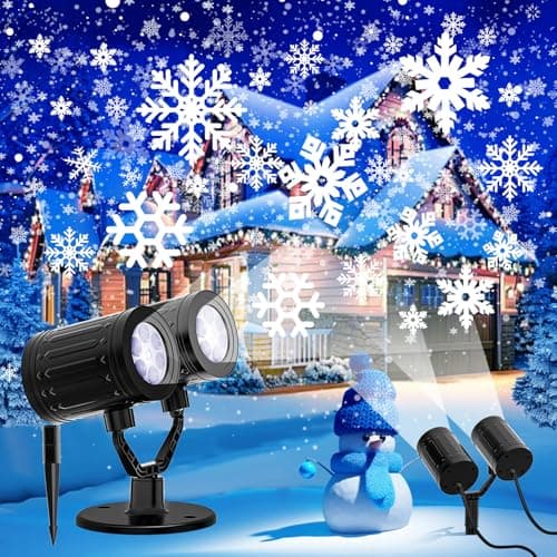 2025 Upgraded Double Head Christmas Snowflake Projector Lights Outdoor, Timing Mode, IP65 Waterproof, 360°Roating LED Christmas Lights, for Xmas Holiday Party Christmas Decoration, Indoor, Houses - Image 1
