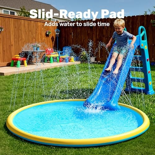 SLOOSH 72" Non-Slip Splash Pad Sprinkler - Outdoor Water Play Toys Backyard Fountain Mat for Toddlers Kids Dogs, Thickened Sprinkler Outside Pool Party Durable for Girls Boys Pets (72in, Orange&Blue) - Thumbnail 6