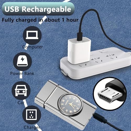 RSBYE Electric Lighter USB Rechargeable Lighters Flameless Electric Lighter Windproof Dual Arc Lighter with LED Battery Indication for Candles, Outdoor Camping, Fireworks (Silver, 220mAh), HF2212 13 - Thumbnail 3